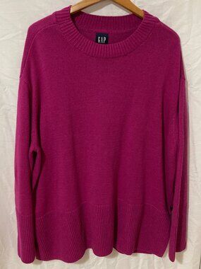 Gap Womens Sweater Crew Knit Fisherman Pink Heavy Warm XXL Plus 100% Cotton